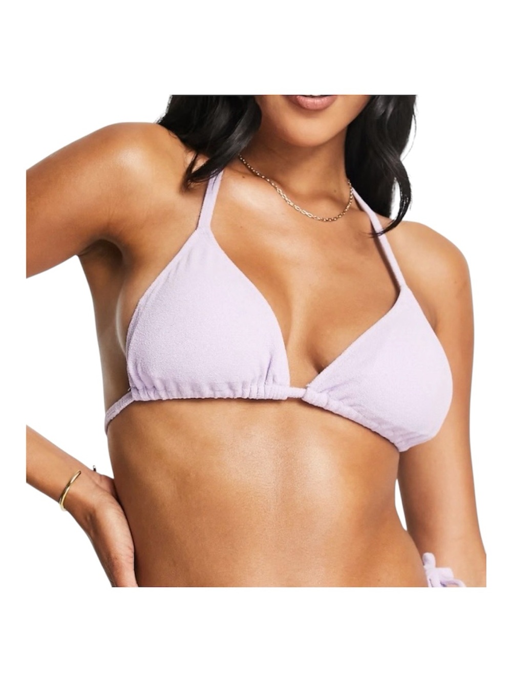 Monki Minimalist Triangle Towelling Bikini Top Size M - Lavender/Lilac